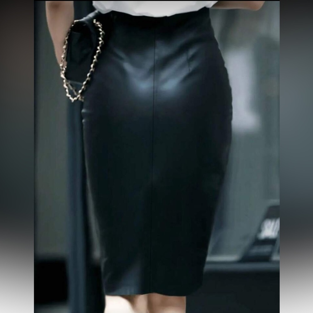 Women’s Sleek Faux Leather Pencil Skirt Front Slit Knee Length Size XS–XXL - Picture 5 of 5
